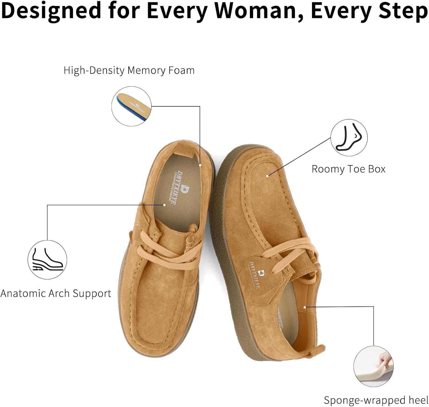 Women’s Genuine Leather Oxford Shoes – Memory Foam Loafers with Arch Support – Lightweight Non-Slip Casual Work Shoes