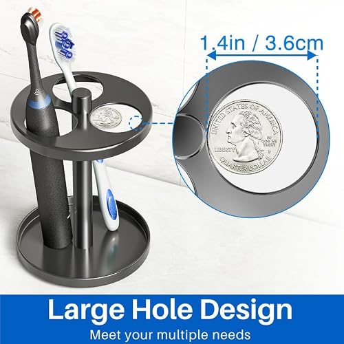 Stainless Bathroom Electric Toothbrush Holder: Ventilated Design with Separate Slots for Clean Storage, Fits Electric Toothbrushes & Razors, Black - Thumbnail 5