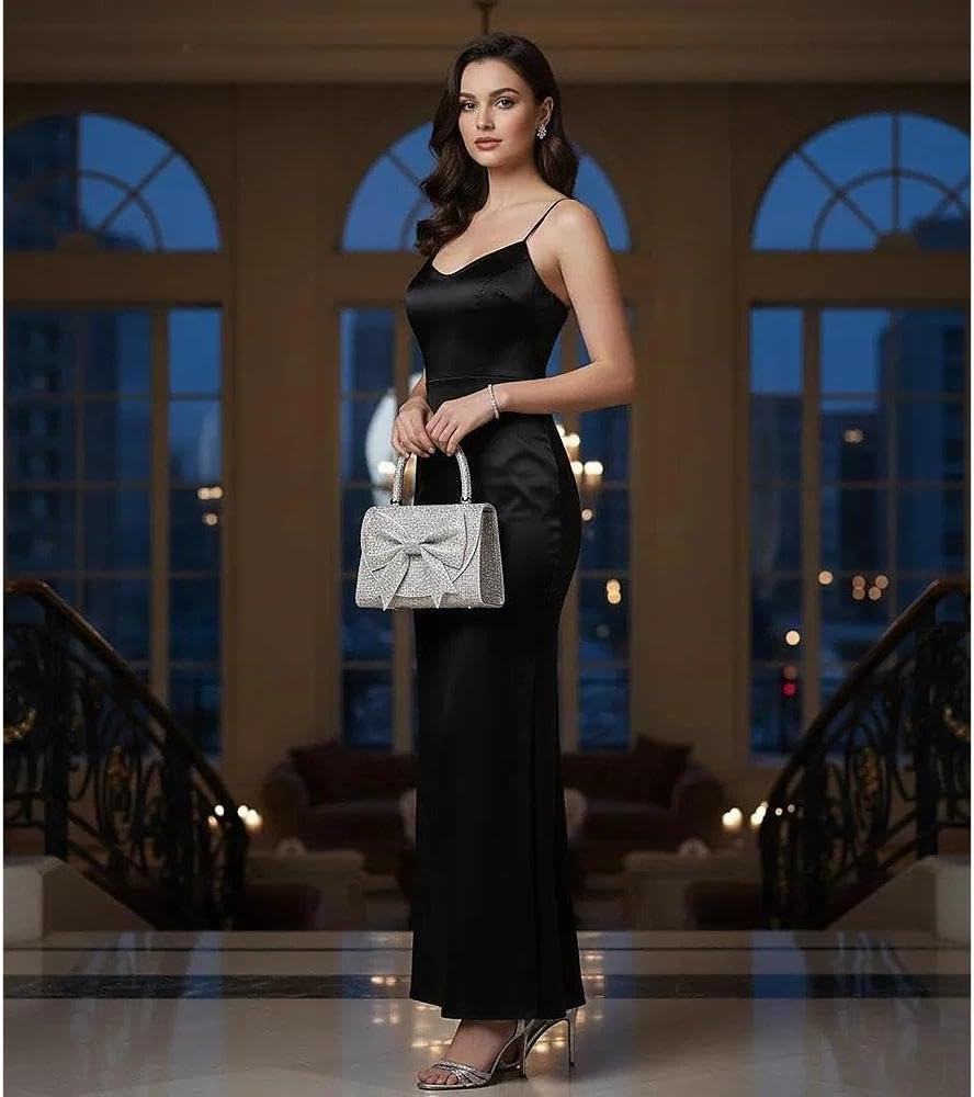 Rhinestone Evening Bag, Silver Bow Tie Handbag for Women, Small Tote Bag, Crossbody Bag for Wedding, Prom, Parties