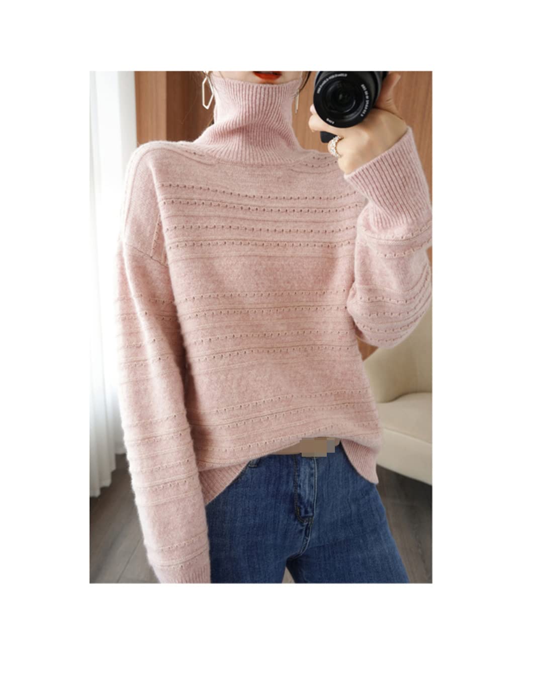 Disimlarl Camicia calda spessa di grandi dimensioni del maglione del cachemire della lana delle donne, Mi Cachi, XXL