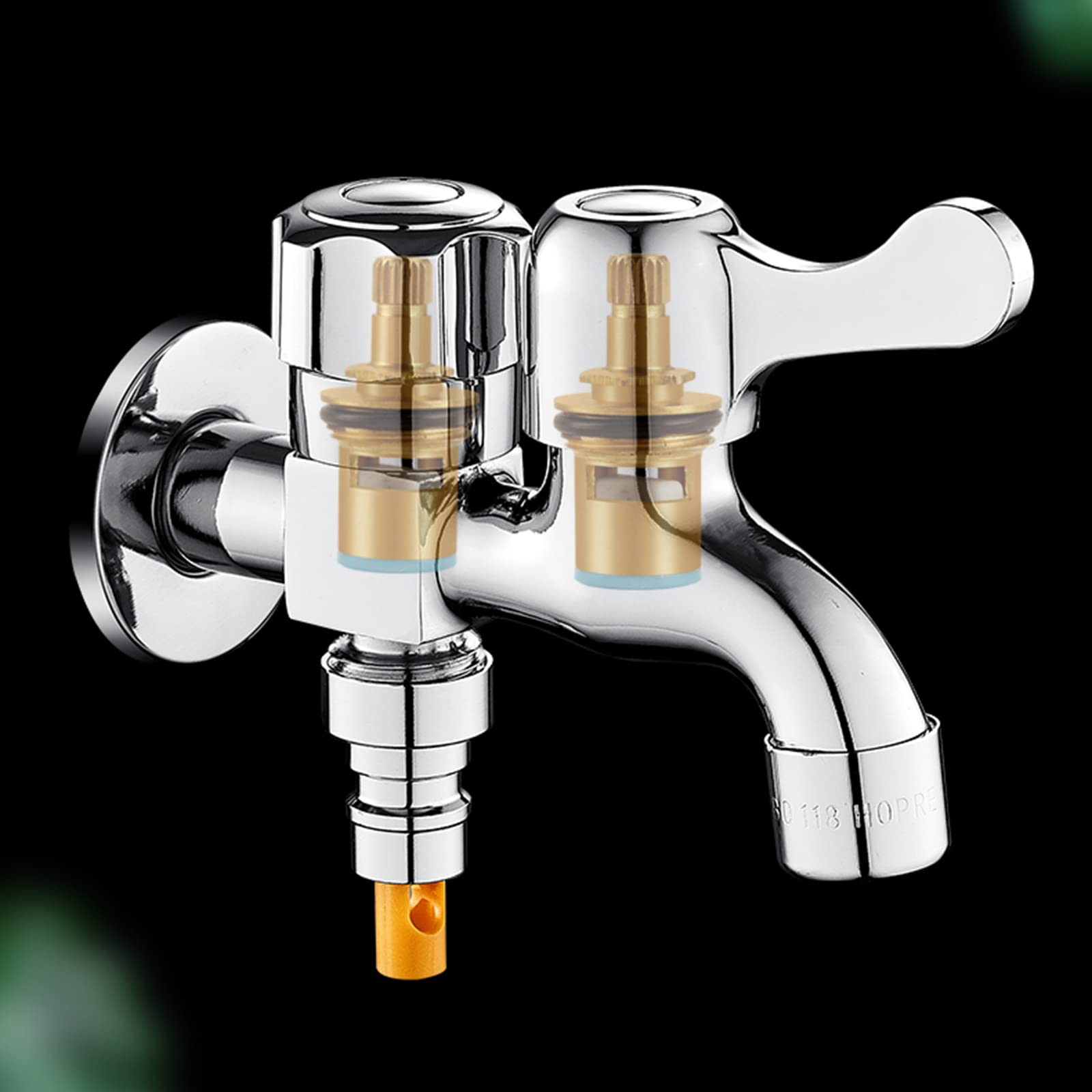 Grifo Exterior Jardin Doble Salida,Grifo Lavadora Largo,latón,Grifo Doble Exterior Jardin,Grifo Lavadora Escuadra,Doble Salida Grifo Agua,Anticorrosión y anticongelante