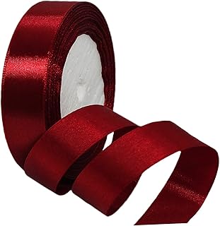 JAZZEEL Burgundy Red Double-Faced Satin Ribbon, 25mm x 22m Wine Red Fabric for Crafting, Cake Decorations, Hair Bows, Christmas Gift Wrapping, and Elegant Wedding Car Decor