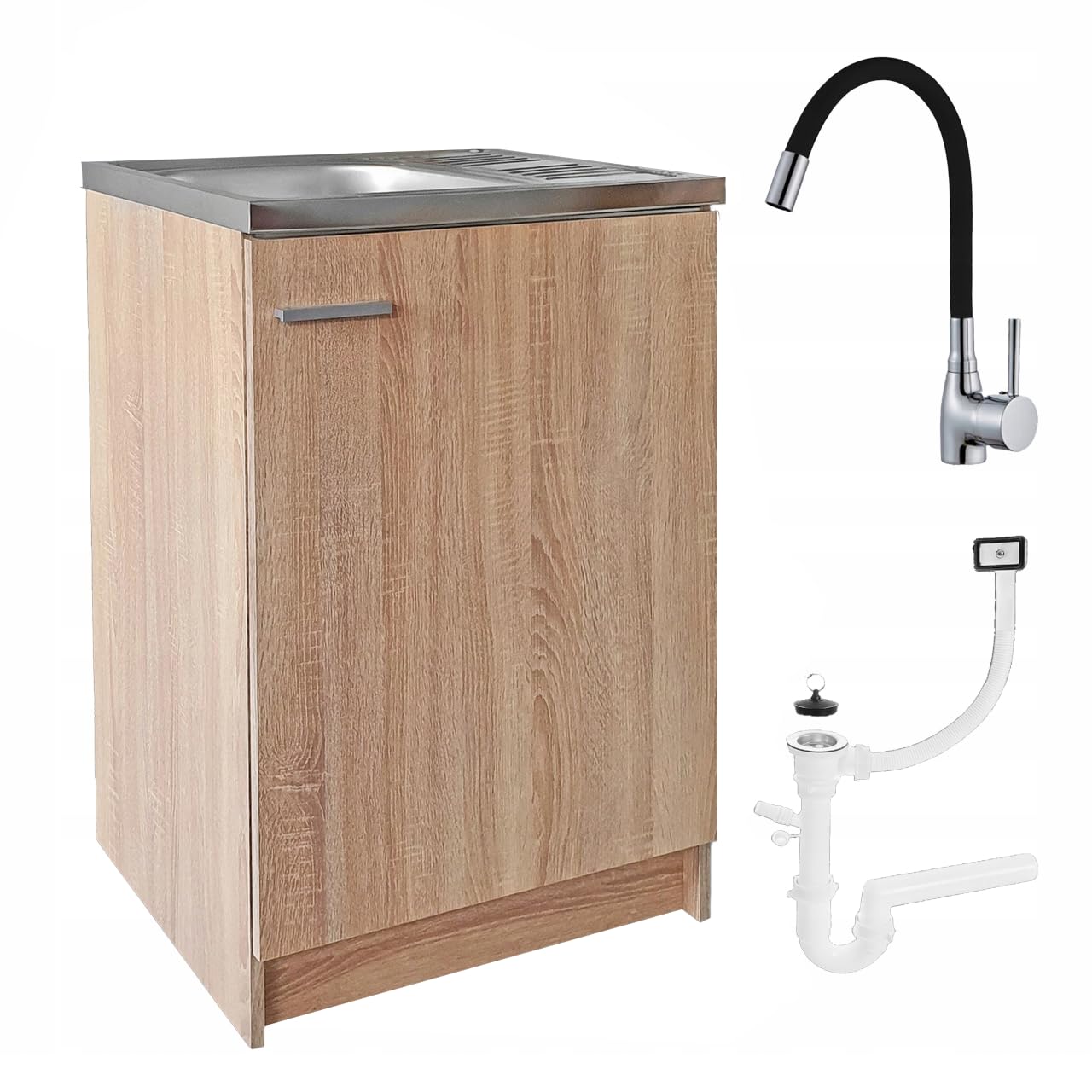 Sonoma Armoire d'évier de cuisine 60 cm avec robinet et siphon lave-vaisselle prêt à monter