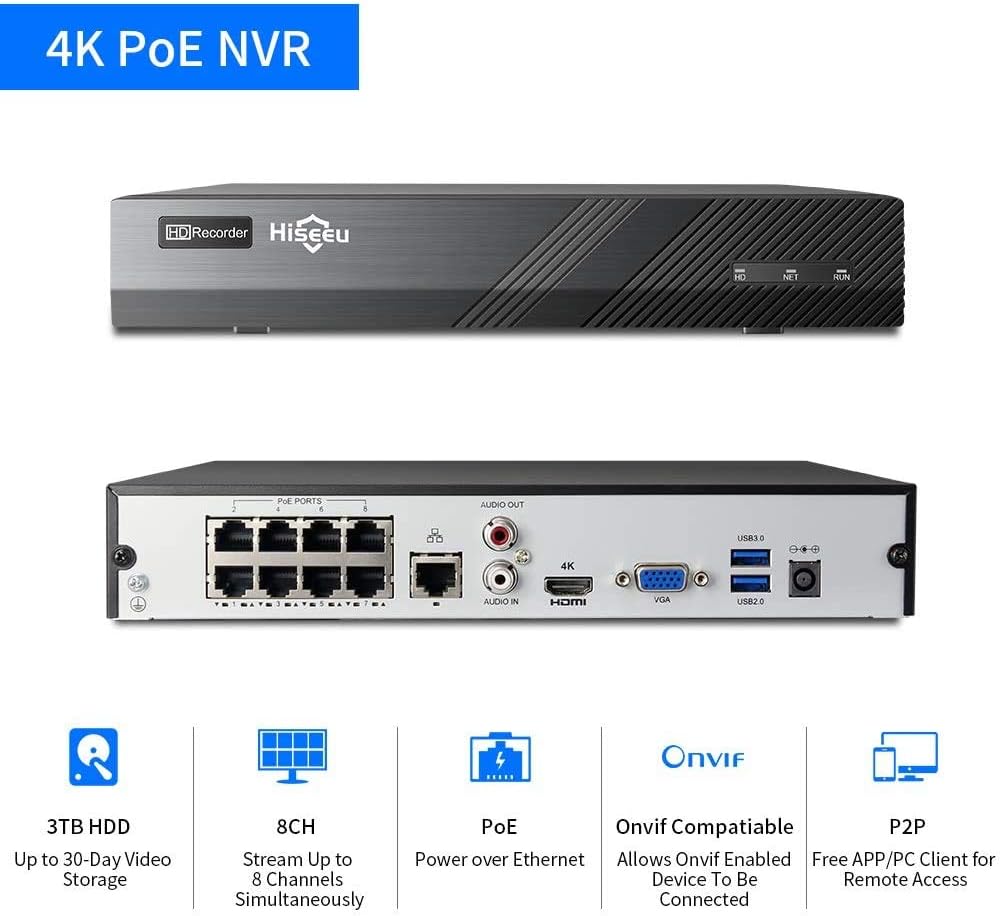 Crazy Clearance Hiseeu 4K PoE Security Camera System, 8CH 8MP Home Surveillance NVR System with 3TB HDD, 4Pcs 4K IP Wired Camera with Night Vision for Indoor Outdoor Security, 30 Days Video/Audio Loops Recording Up To 50% OFF Hiseeu 4K PoE Security Camera System, 8CH 8MP Home Surveillance NVR System with 3TB HDD, 4Pcs 4K IP Wired Camera with Night Vision for Indoor Outdoor Security, 30 Days Video/Audio Loops Recording