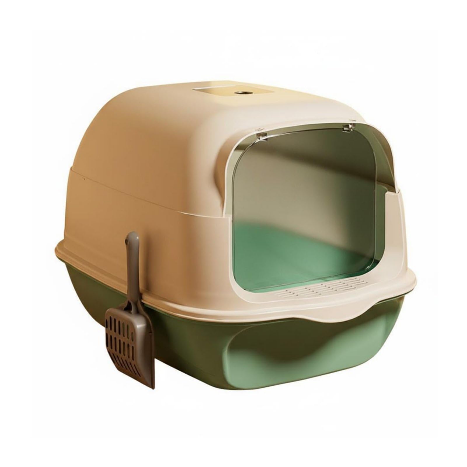 Bandeja de Arena para Gatos Caja de Arena Arenero Baño de Gato con Tapa Abisagrada y Base Extraíble Control de Olores con Área para Carbón Activo PP, Green