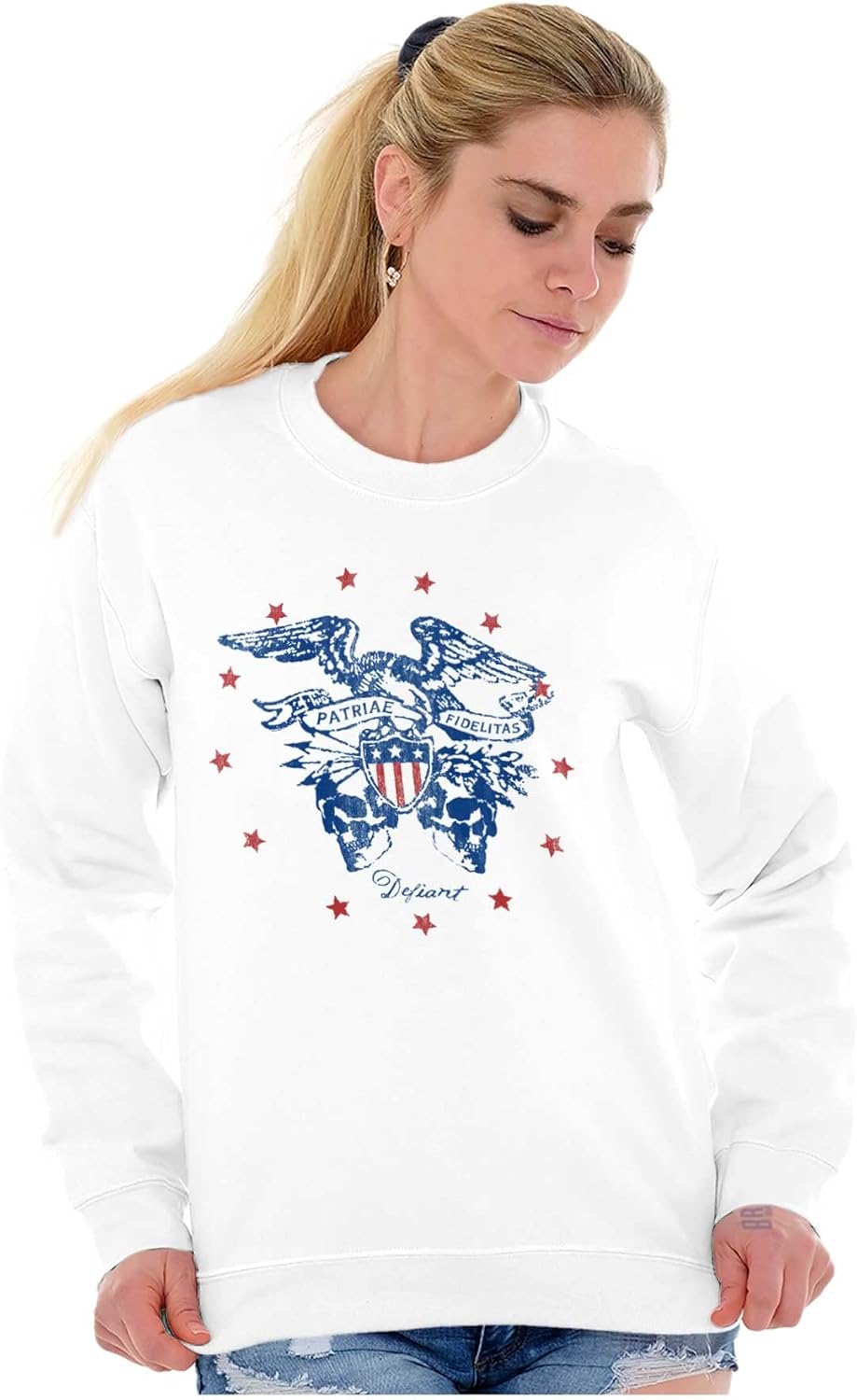 Brisco Brands Patriotic Bald Eagle American Flag Sweatshirt for Men or Women 4X-Large White image 5 of 6 B0BM5Q7H4X