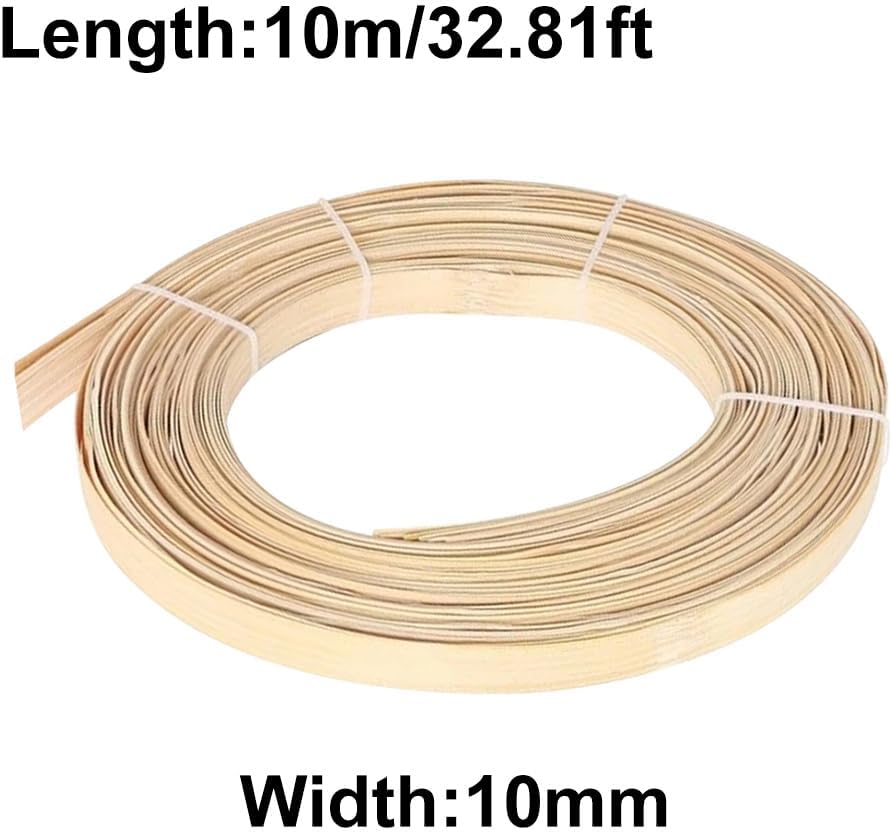32.81ft Natural Bamboo Strip, 10mm Flat Rattan Core Material for Basket Weaving Furniture Repair DIY Crafts
