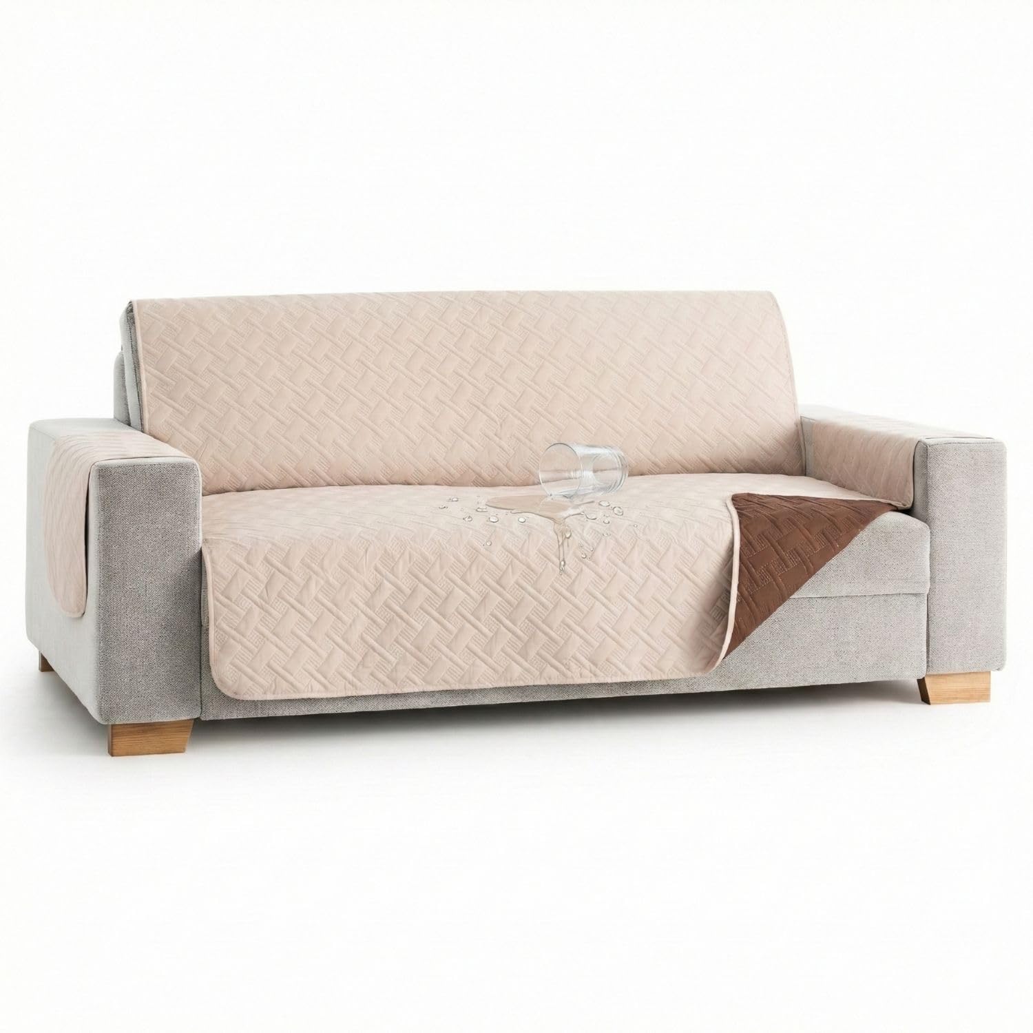 MAXIFUNDAS | Cubre sofá Dry Protect | Color Beige | 2 Plazas | Repelente de Líquidos | Acolchado y Reversible | Funda Protectora Antimanchas | Apto para Mascotas OEKO-TEX STANDARD 100