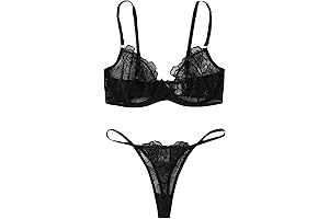 Women's Embroidery Floral Mesh Sheer Underwire Lingerie Bra and Panty Set