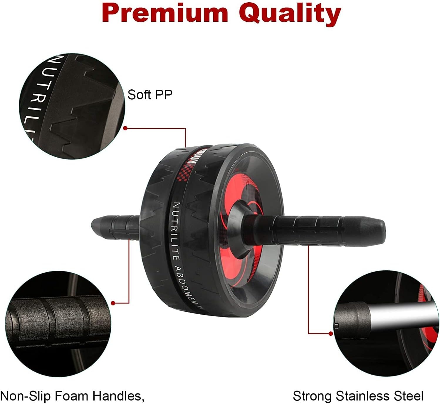 3 in 1 Ab Roller&Jump Rope&Push Up Stand Bar Abdominal Wheel with Mat for Arm Waist Leg Exercise Gym Fitness Equipment (Color : Red)