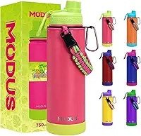 Garrafa Térmica 750ml - Parede Dupla de Isolamento 24horas Gelado, Base Emborrachada Anti Derrapante, Anti Vazamento, BPA Free (Rosa Fluorescente)