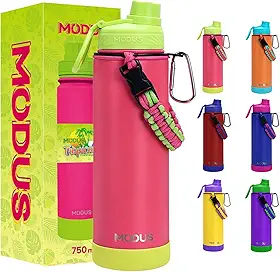 Garrafa Térmica 750ml - Parede Dupla de Isolamento 24horas Gelado, Base Emborrachada Anti Derrapante, Anti Vazamento, BPA Free (Rosa Fluorescente)