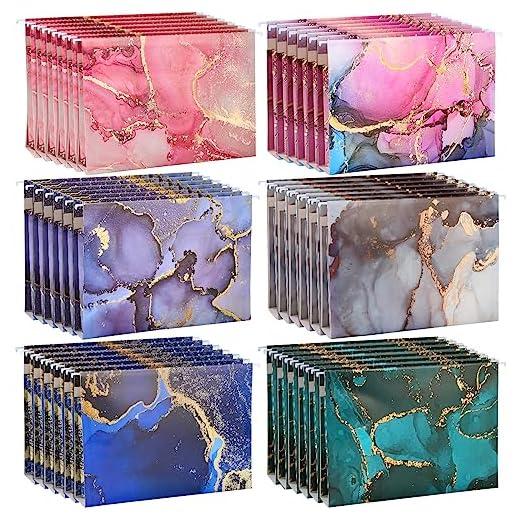 36 Pack Extra Capacity Hanging File Folders Hang Folders Letter Size Expandable Filing Folders Heavy Duty Reinforced Hanging File Folders Marble Style Designed for Bulky Files, Medical Charts