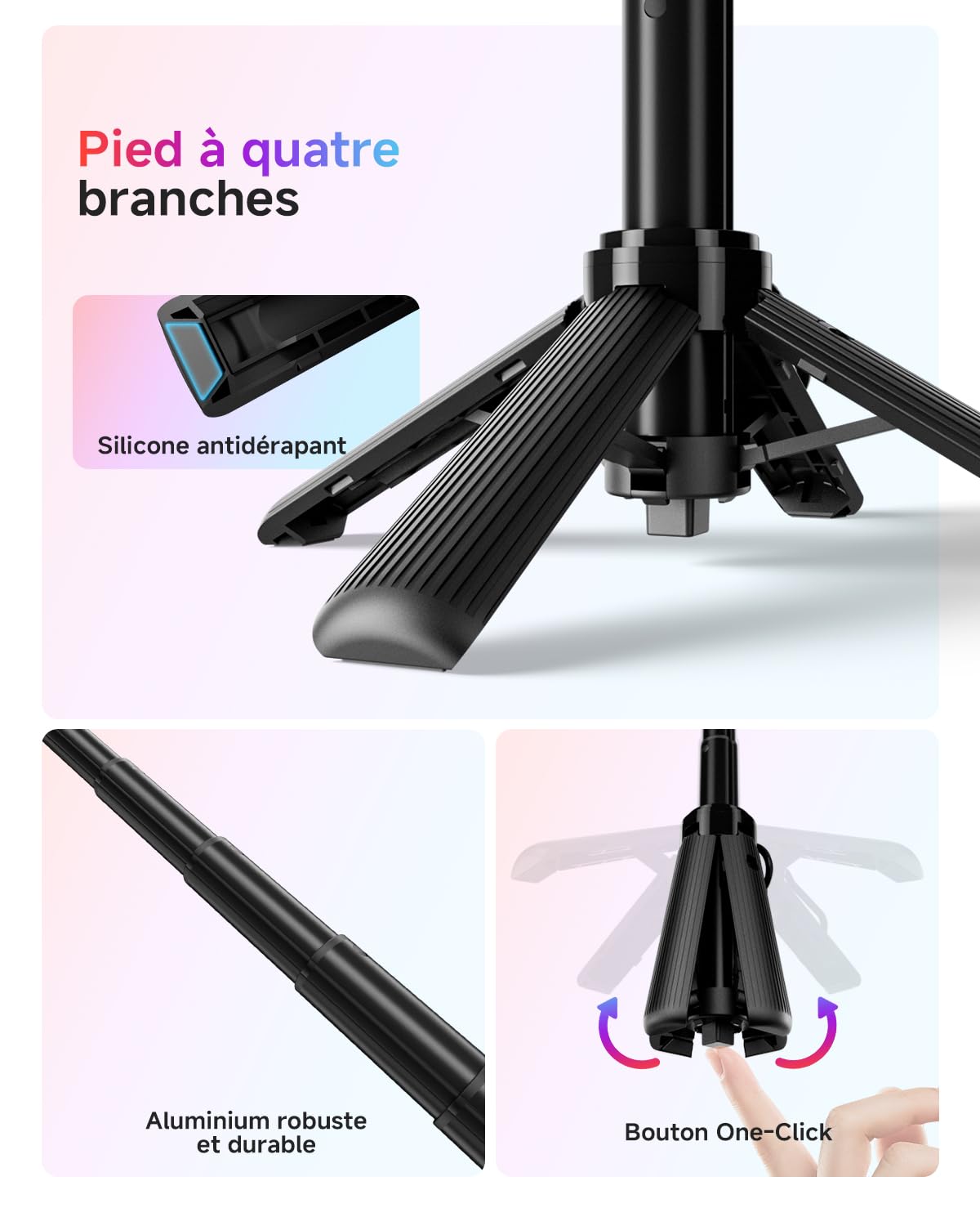 Rollei Trépied Smartphone Easy Creator SmartGrip 3-en-1 Perche à Selfie Extensible avec Télécommande Petit Trepied Telephone Portable avec 2 Supports Cold Shoes,Trepied-Smartphone-Perche-Selfie-Stick