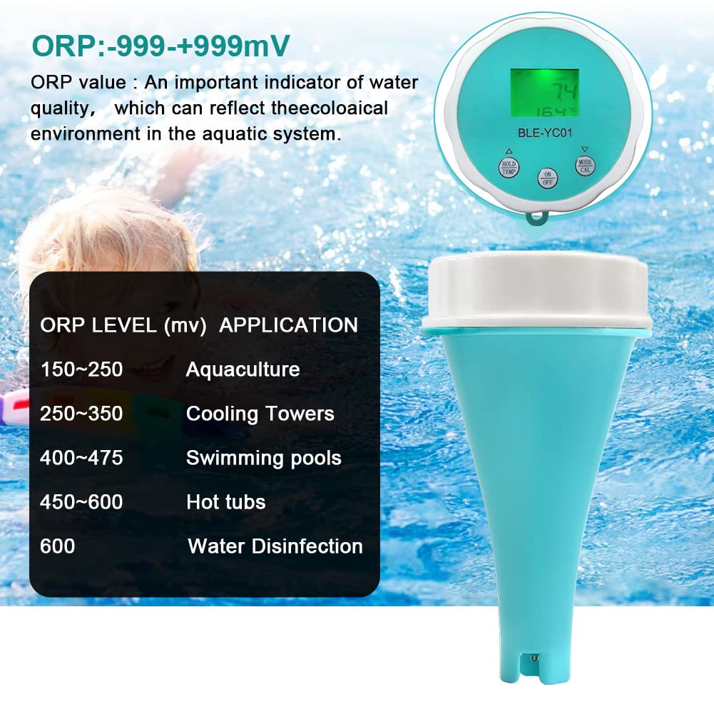 Monitor Bluetooth 6 en 1, Probador Digital de Calidad del Agua de Piscina - Termómetro con Medidor de Temperatura, PH, CL, EC, TDS, ORP para Acuario