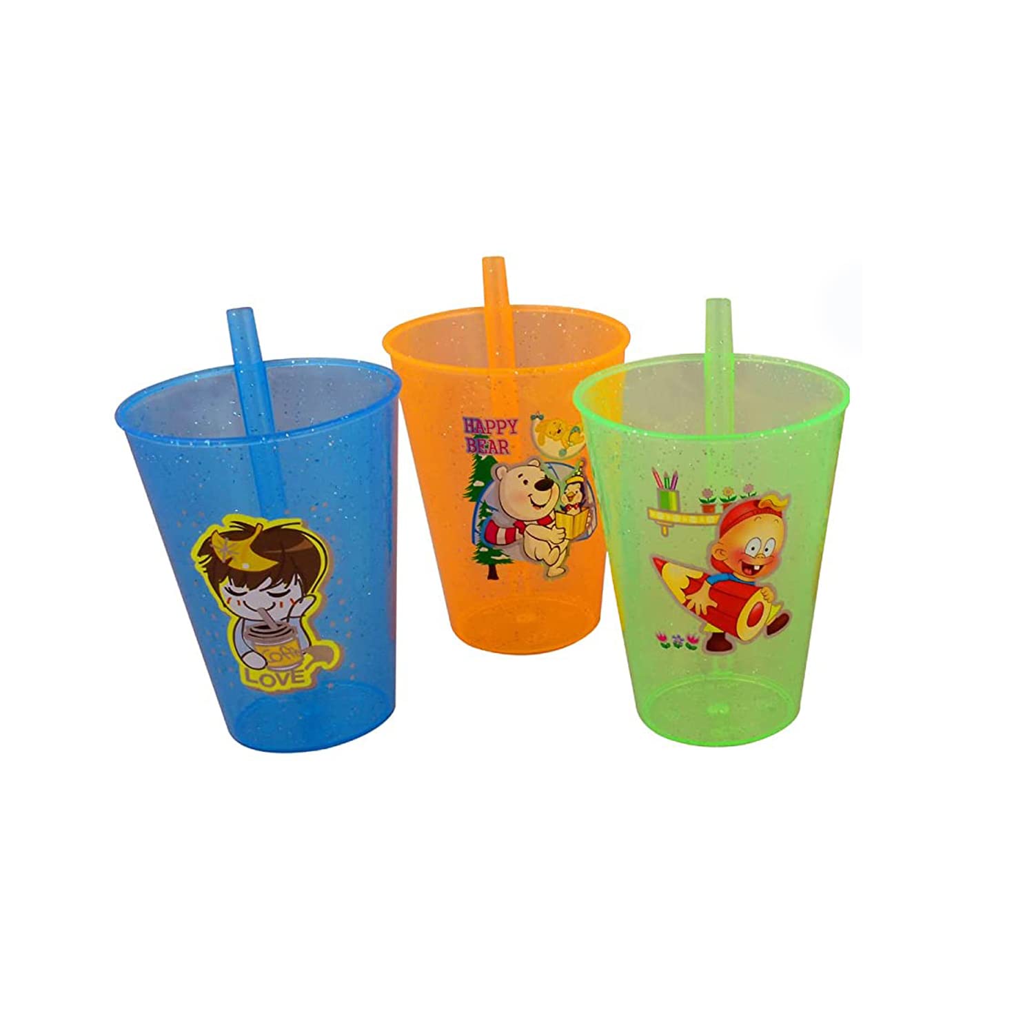 faas Plastic Sipper Glass with Straw for Kids Easy to sip The Water Pack of 3 (Mulicolor)-image-8