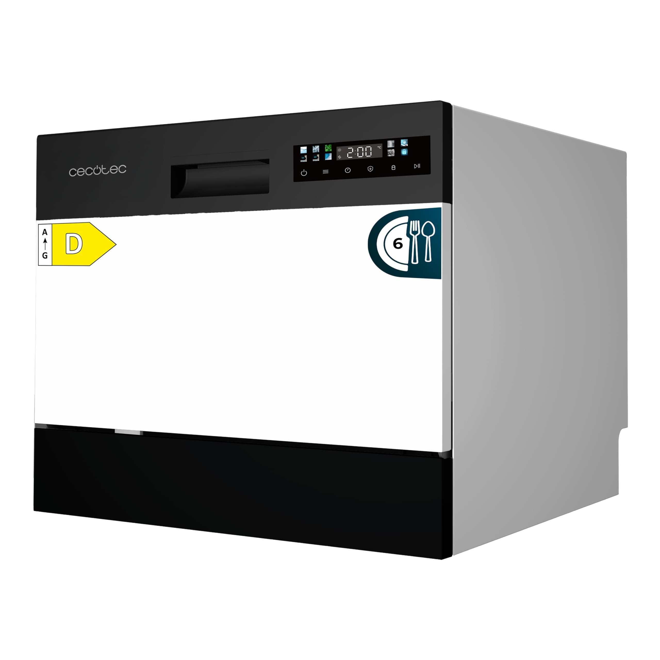 Cecotec Lavavajillas Compacto Libre Instalación 6 cubiertos Bolero Aguazero 2300. 6 Cubiertos, 8 Programas, Clase D, Colour Touch Panel, Machine Care, Delay Start, Función Pre-Wash, Dry+, Germ Shield