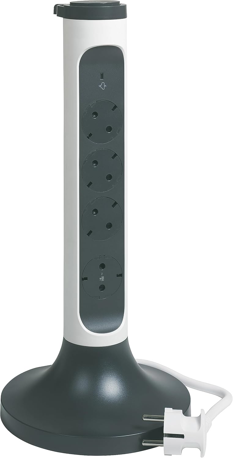 Legrand 694505, Vertical Power Strip with Surge Protection, with Switch, Multiple Plug with 4 Outlets, Cable 2 MTS, White/Dark Grey