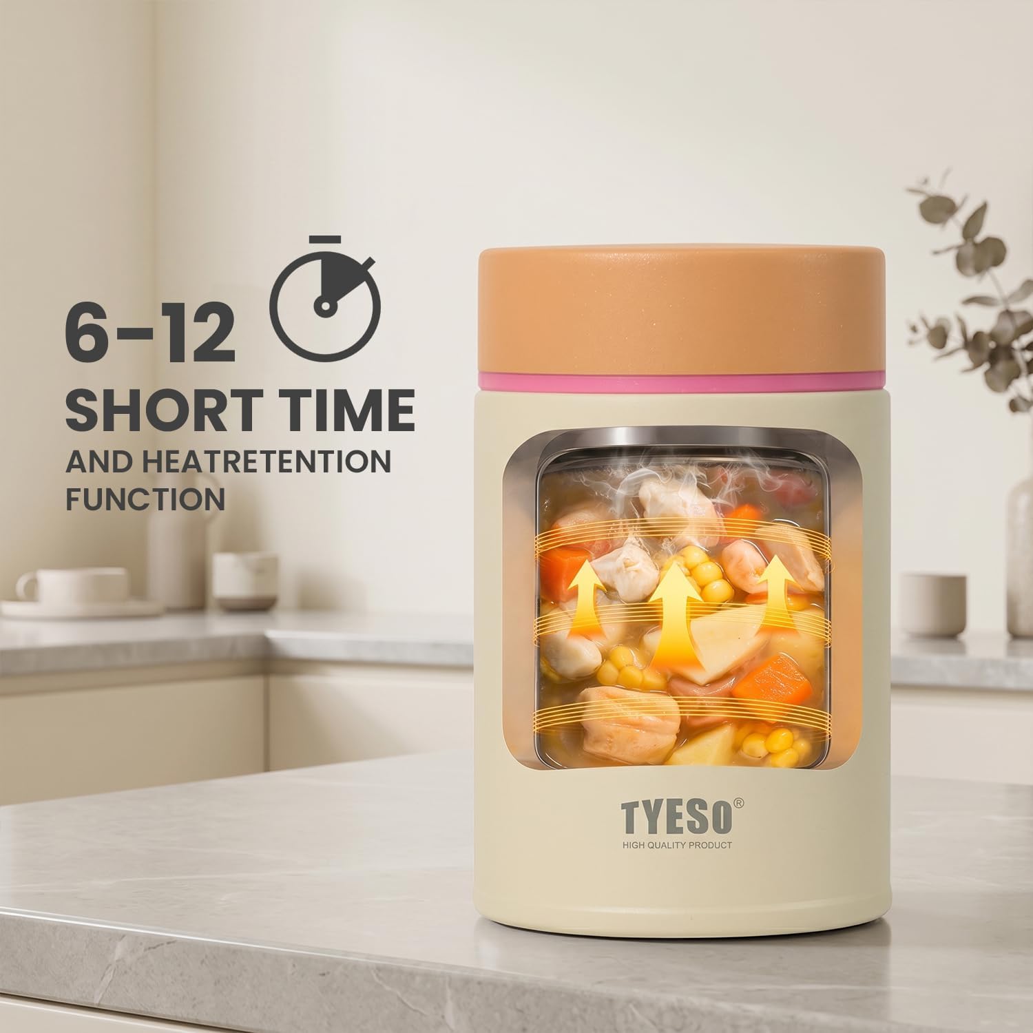 TYESO Insulated Food Jar with Leakproof Lid - Stainless Steel Food Containers for Hot & Cold Meals, Lunch, Soup & Snacks, 10 oz, Orange
