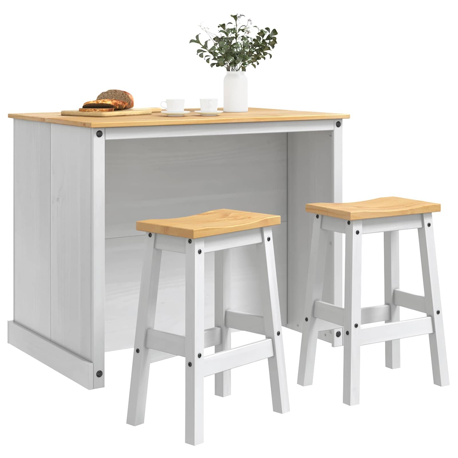 Juego de Isla de Cocina 3 uds. y Cera de Miel Pino Macizo, Islas de Cocina, 57.34 kg-3425397