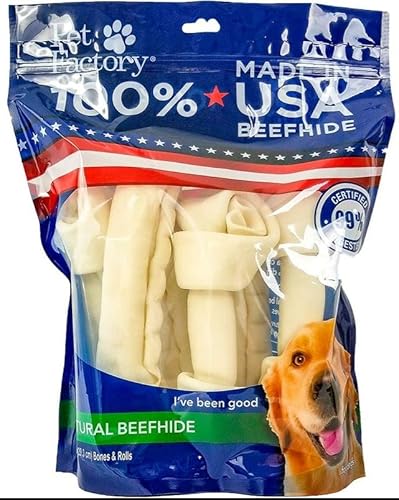 Pet Factory 100% Made in USA Beefhide 8-9" Assorted (Bones & Rolls) Dog Chew Treats - Natural Flavor, 6 Count/1 Pack