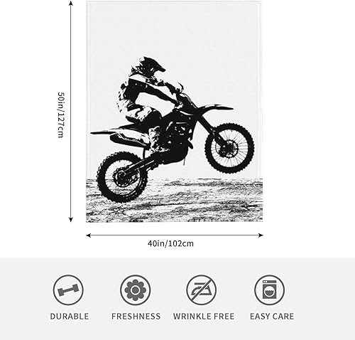 Miniatura 4 de Manta de motocicleta de motocross Racer Fly Racing, manta de franela retro, divertida manta de moto de cross en blanco y negro para hombres, adultos