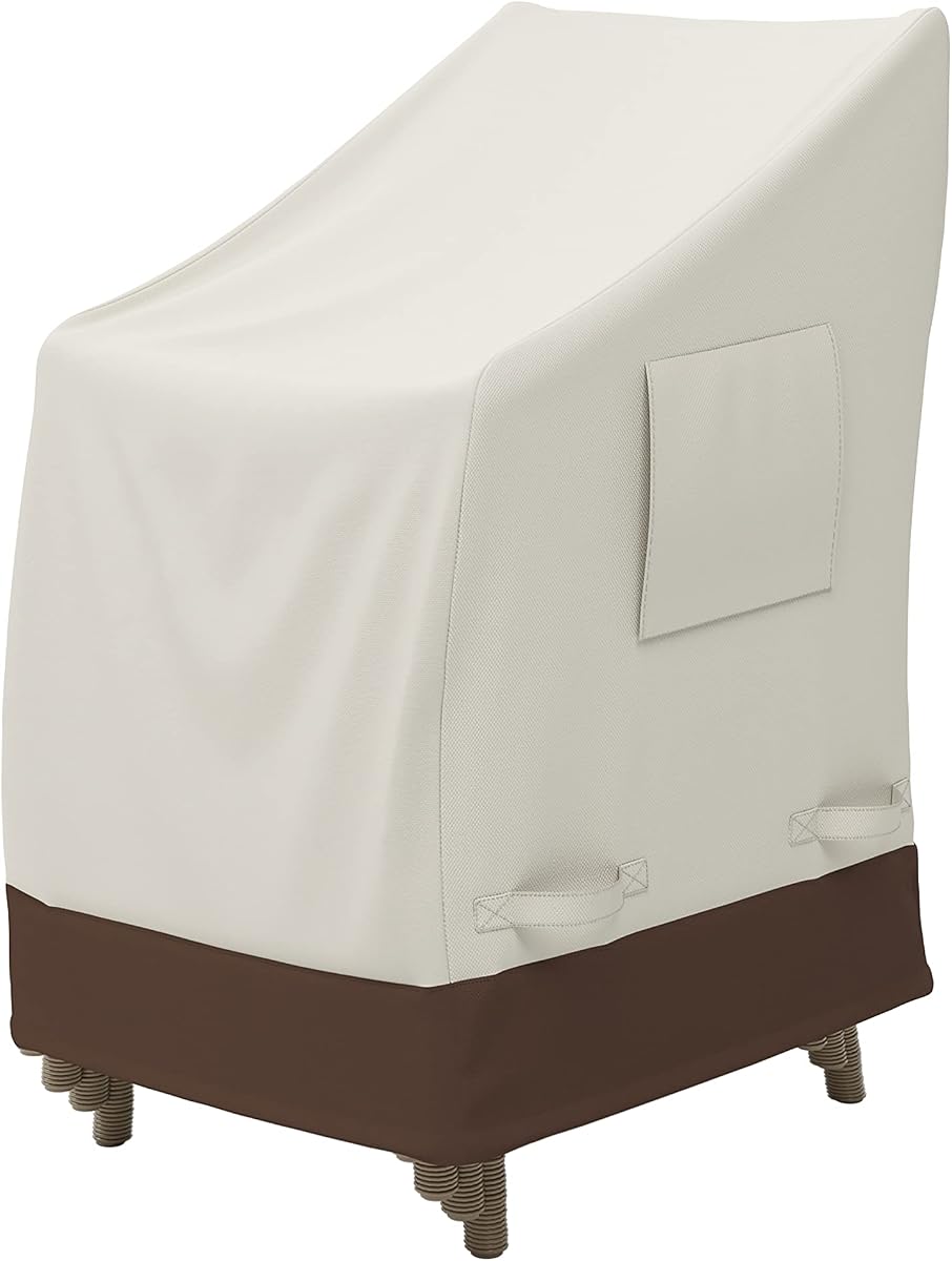Funda para sillas apilables para exteriores, impermeable, anti-UV, resistente a la intemperie, duradera, beige/bronceado