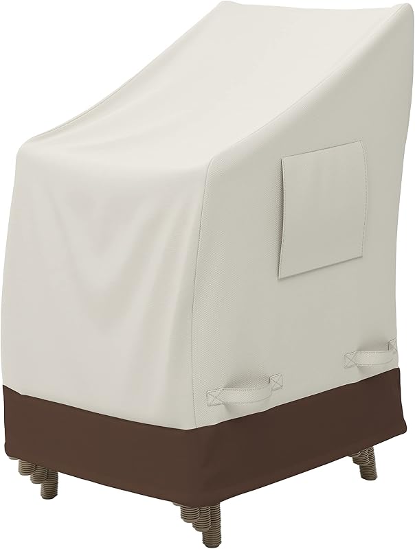 Funda para sillas apilables para exteriores, impermeable, anti-UV, resistente a la intemperie, duradera, beige/bronceado