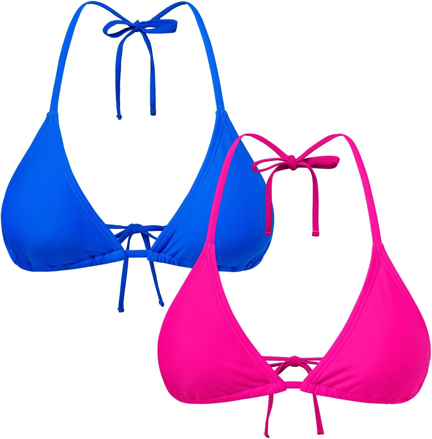 Herseas Women's 2 Pack Triangle Bikini Tops Halter Swimsuit Tops Thong Cheeky String Bathing Suit Tops