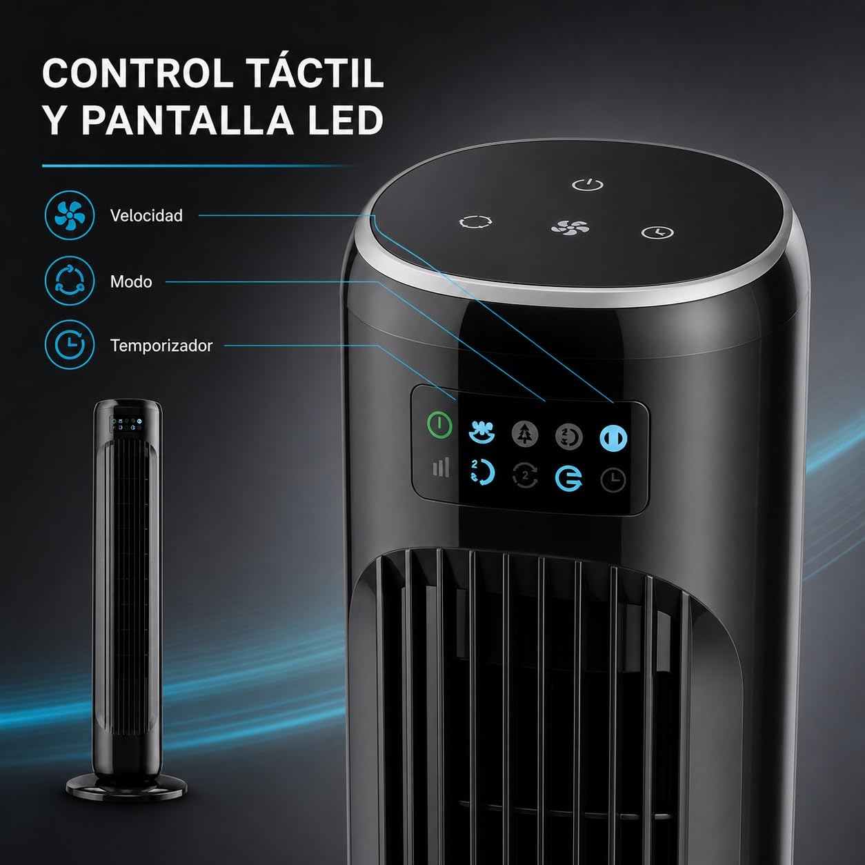 Ventilador de Torre 74 cm y 45 W, Negro