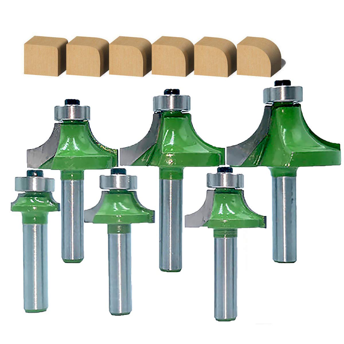 6 Pezzi 8 mm Gambo Router Bit Set, punte arrotondate per fresatura a bordo arrotondato, Convesso con Cuscinetto lavorazione del legno Fresa Tools