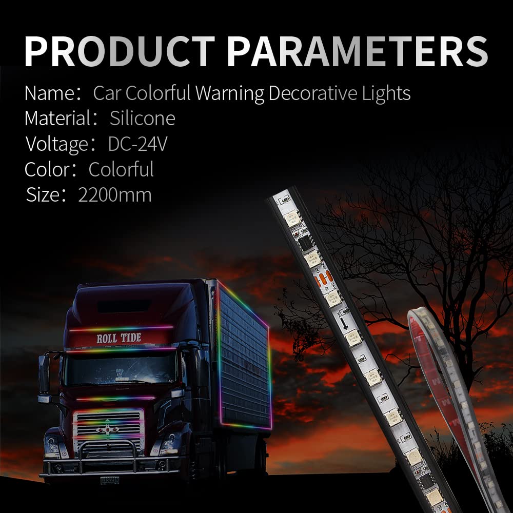 86 pollici Striscia di luce al neon a LED per camion, Striscia di luce ambientale impermeabile 24V RGB con teleco-mando wireless per furgone, camion, rimorchio