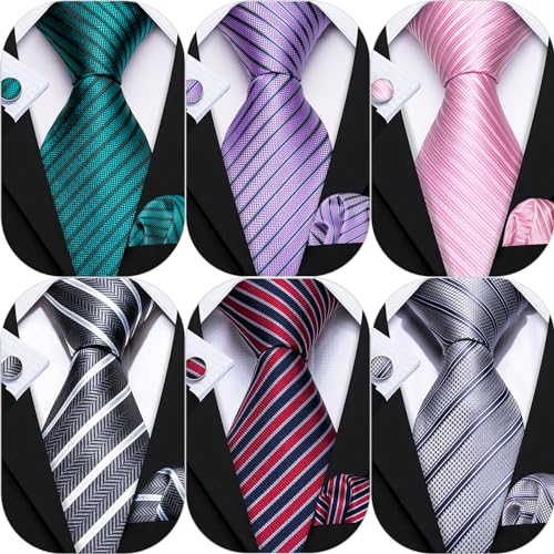 Image of Barry.Wang Men Tie Classic Silk Gift Necktie With Tie Clip Jacquard Woven Neck Ties 6PCS Formal Wedding