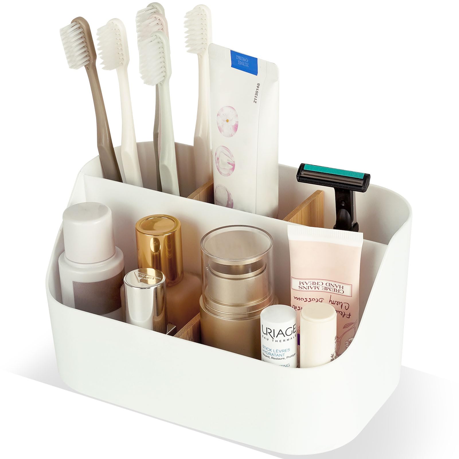 QIYVLOS Toothbrush Holders for Bathrooms, 5 Slots Toothbrush Holder Electric Toothbrush Holder and Toothpaste Holder for Bathroom Countertop Accessories Storage, Toothbrush Organizer (White)