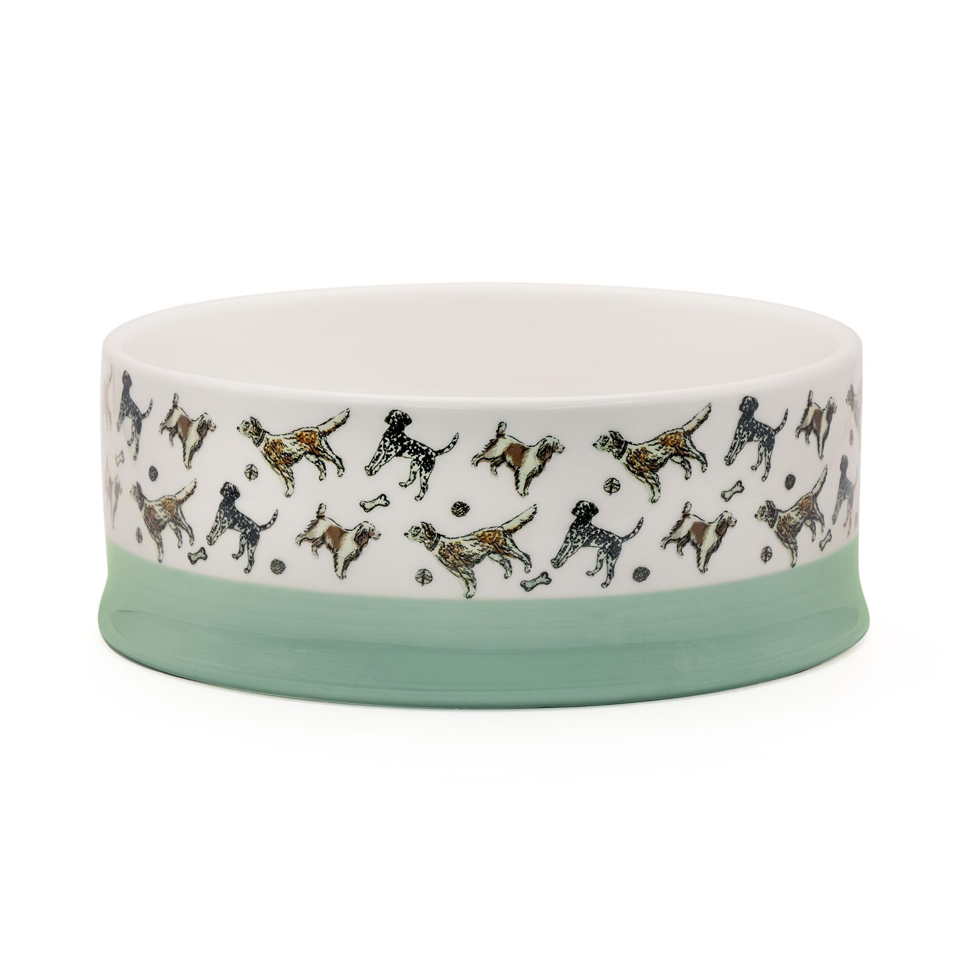 Banbury & Co Ceramic Dog Food Bowl 400ml, Durable Stoneware Dishwasher Safe Pet Bowl, Stylish Dog Print Design - 14cm Diameter