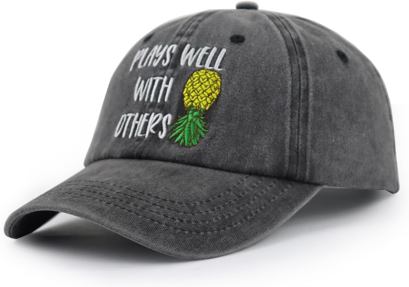 KKMKSHHG Upside Down Pineapple Gifts for Women Men, Funny Plays Well with Others Hat, Birthday Gifts for Dad, Mom, Husband, Wife, Grandpa, Grandma, Adjustable Vintage Cotton Fruit Summer Baseball Cap - Image 2