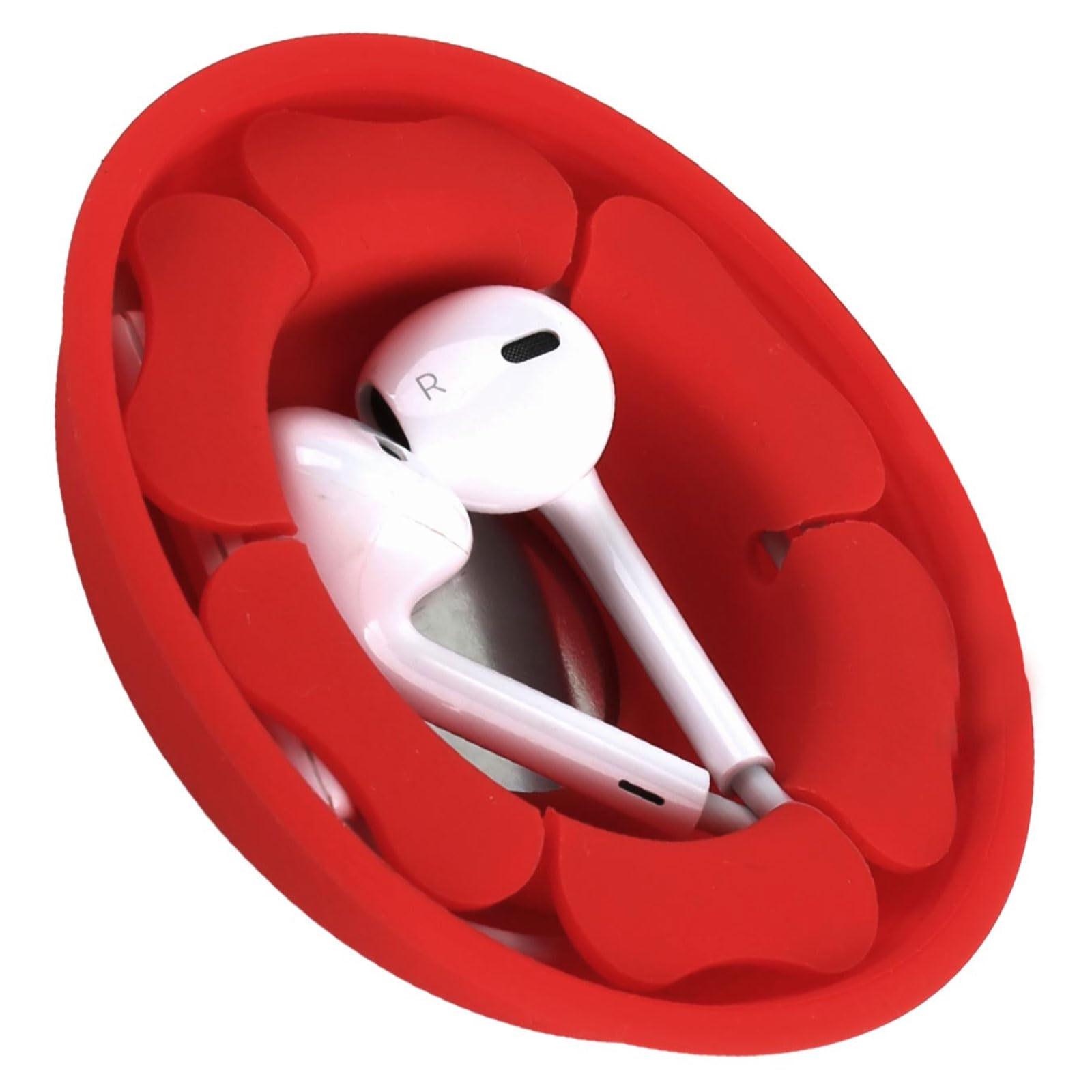 MAIRUI Wired Earbud Case Earphone Headphone Cord Organizer Earbuds Wrap Soft Silicone Magnetic Holder Storage Tangle Free Cable Winder(Red)