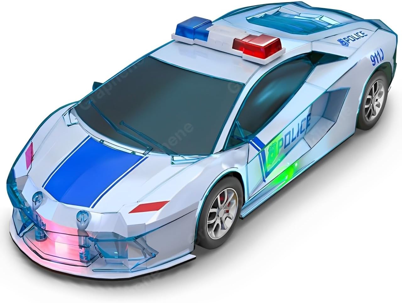GRAPHENE Friction Powered Police Car with Lights Music Super Speed Colorful Dazzling Lights and Sound Siren Pullback Cop Vehicle Toy for Kids Best Birthday Gift Boys Girls (Pack of 1)