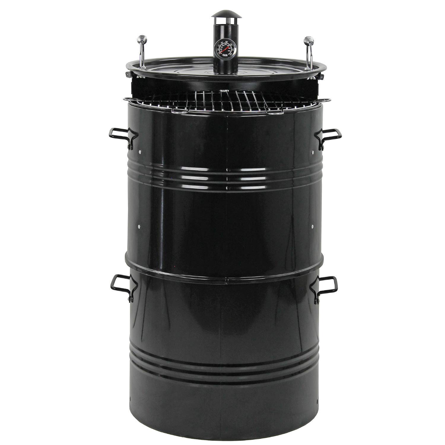 MasterCook - Barbecue A Carbonella Barrel Impilabile In Acciaio Con Termometro E Coperchio, 3 in 1 Multifunzione Grill, Affumicatore E Forno Pizza, Diametro 48 Cm E Altezza 100 Cm