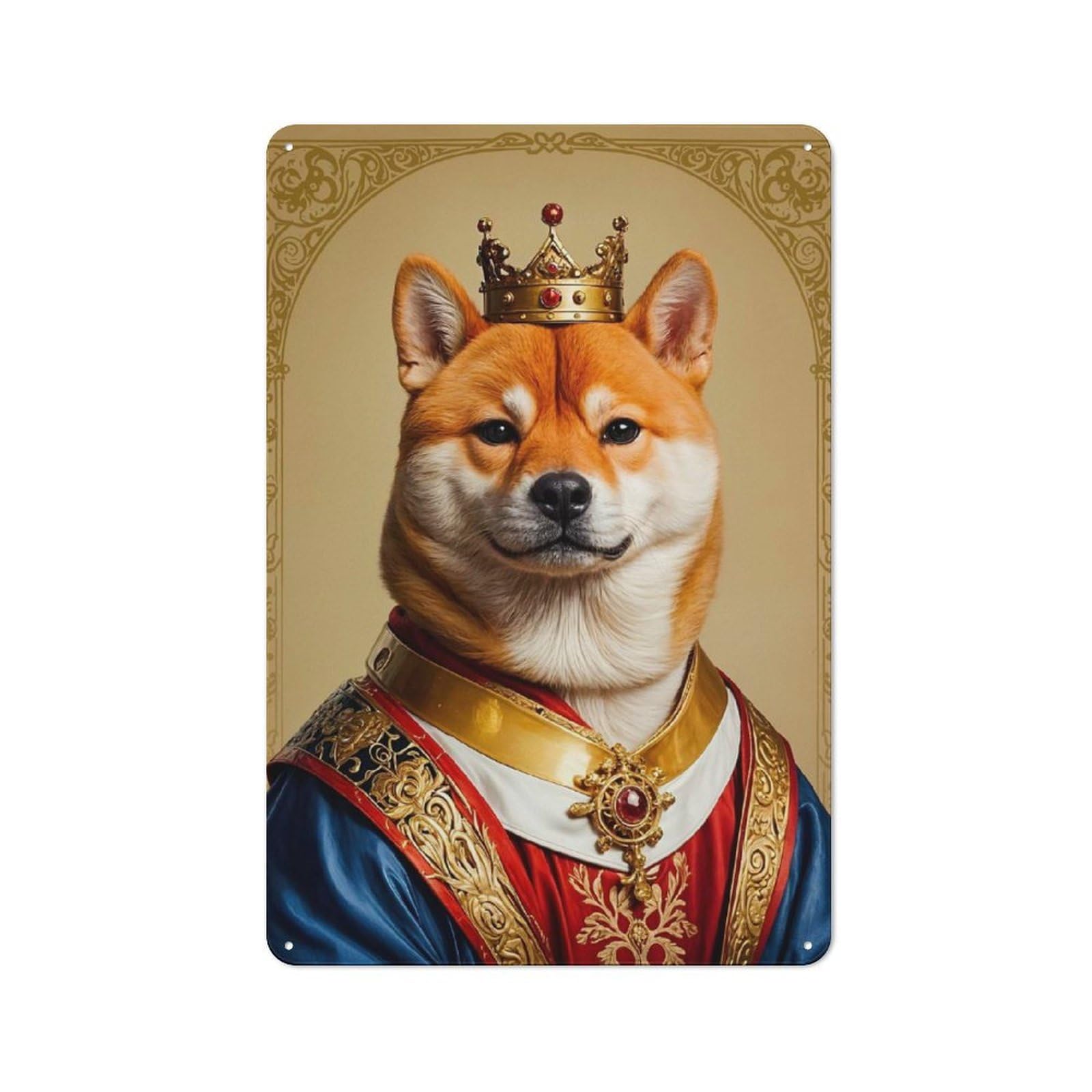 Rustic Shiba Inu King Decorative Tin Sign 30x20cm, Cottage Wall Art for Cottage, Kitchen, Hallway Or Breakfast Nook