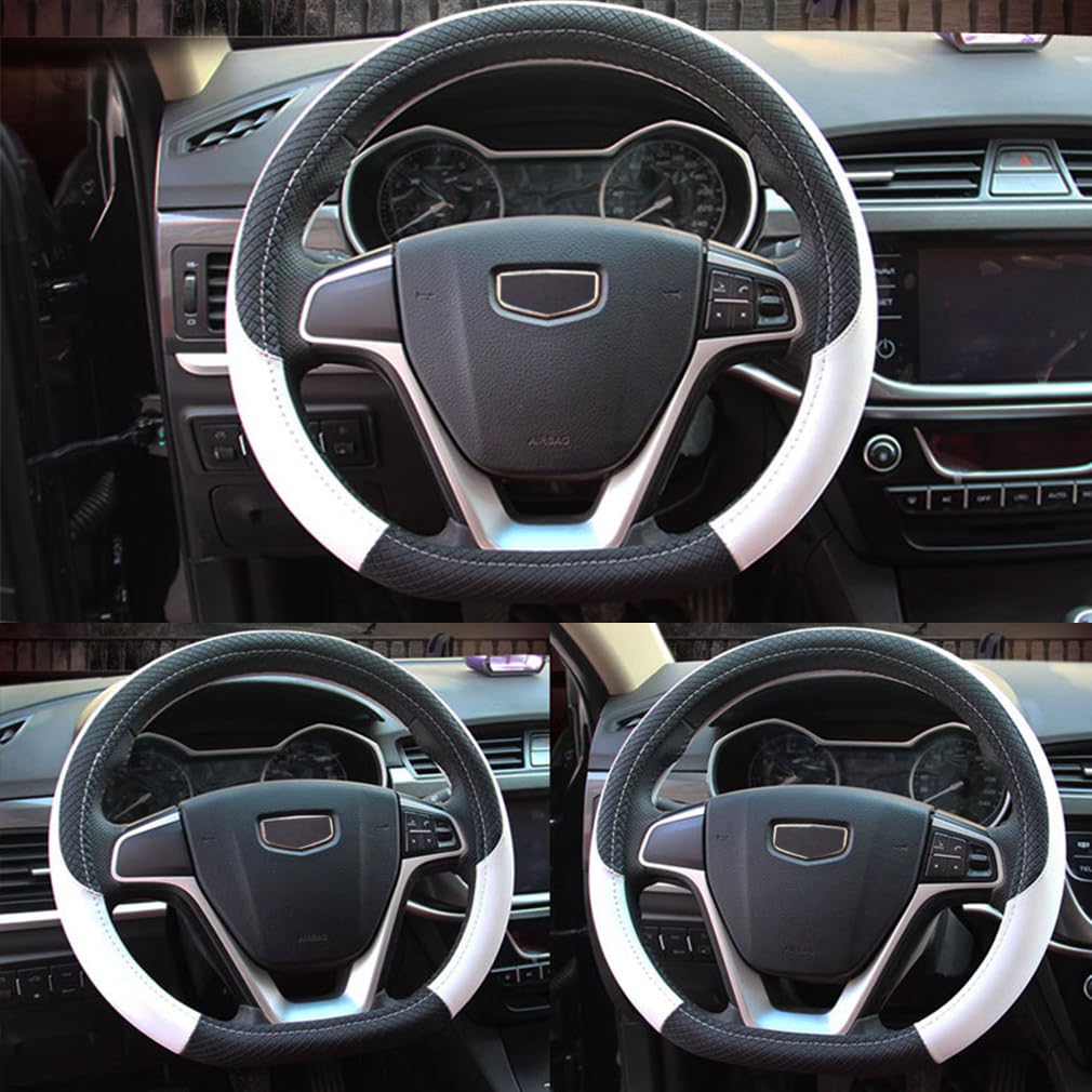 Pahajim Coprivolante D Shape 37-38 cm Copri Volante Forma D Copri Sterzo in Pelle PU Traspirante Antiscivolo Fondo Piatto Copertura Volante Auto per Donna Uomo