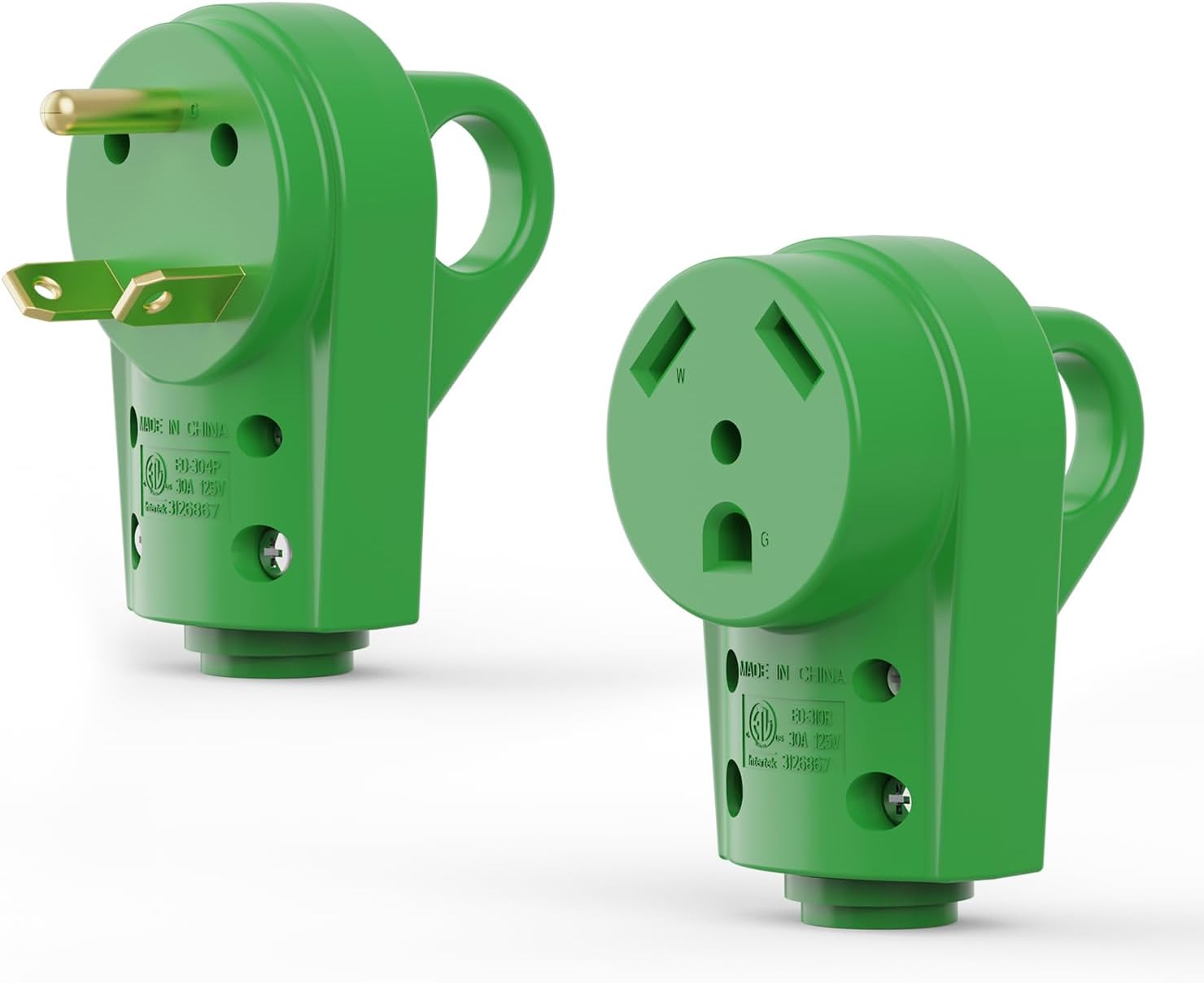 RVGUARD 30 Amp RV Replacement Plug, NEMA TT-30P, 30 Amp 125 Volt Replacement Plug with Disconnect Handle, Green