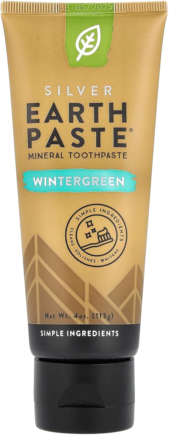 REDMOND - Earthpaste All Natural Non-Fluoride Vegan Non GMO Real Ingredients Toothpaste, Wintergreen 4 Ounce Tube (Pack of 3) (Packaging May Vary)