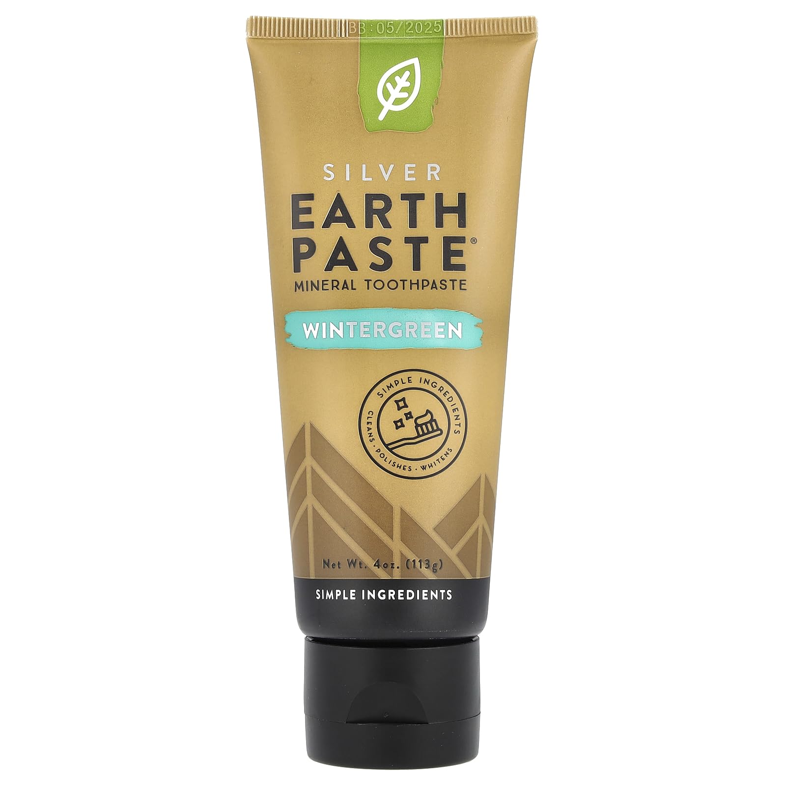 Earthpaste All Natural Non-Fluoride Vegan Non GMO Real Ingredients Toothpaste, Wintergreen 4 Ounce Tube (Pack of 3) (Packaging May Vary)