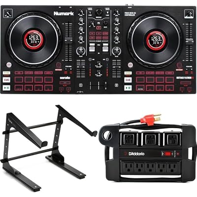 Numark MIXTRACK Platinum FX 4-channel Serato DJ Lite Controller with Laptop Stand and Power Block