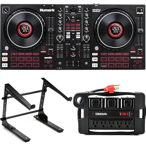 Numark MIXTRACK Platinum FX 4-channel Serato DJ Lite Controller with Laptop Stand and Power Block