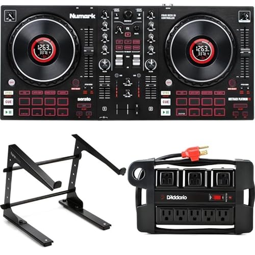 Numark MIXTRACK Platinum FX 4-channel Serato DJ Lite Controller with Laptop Stand and Power Block