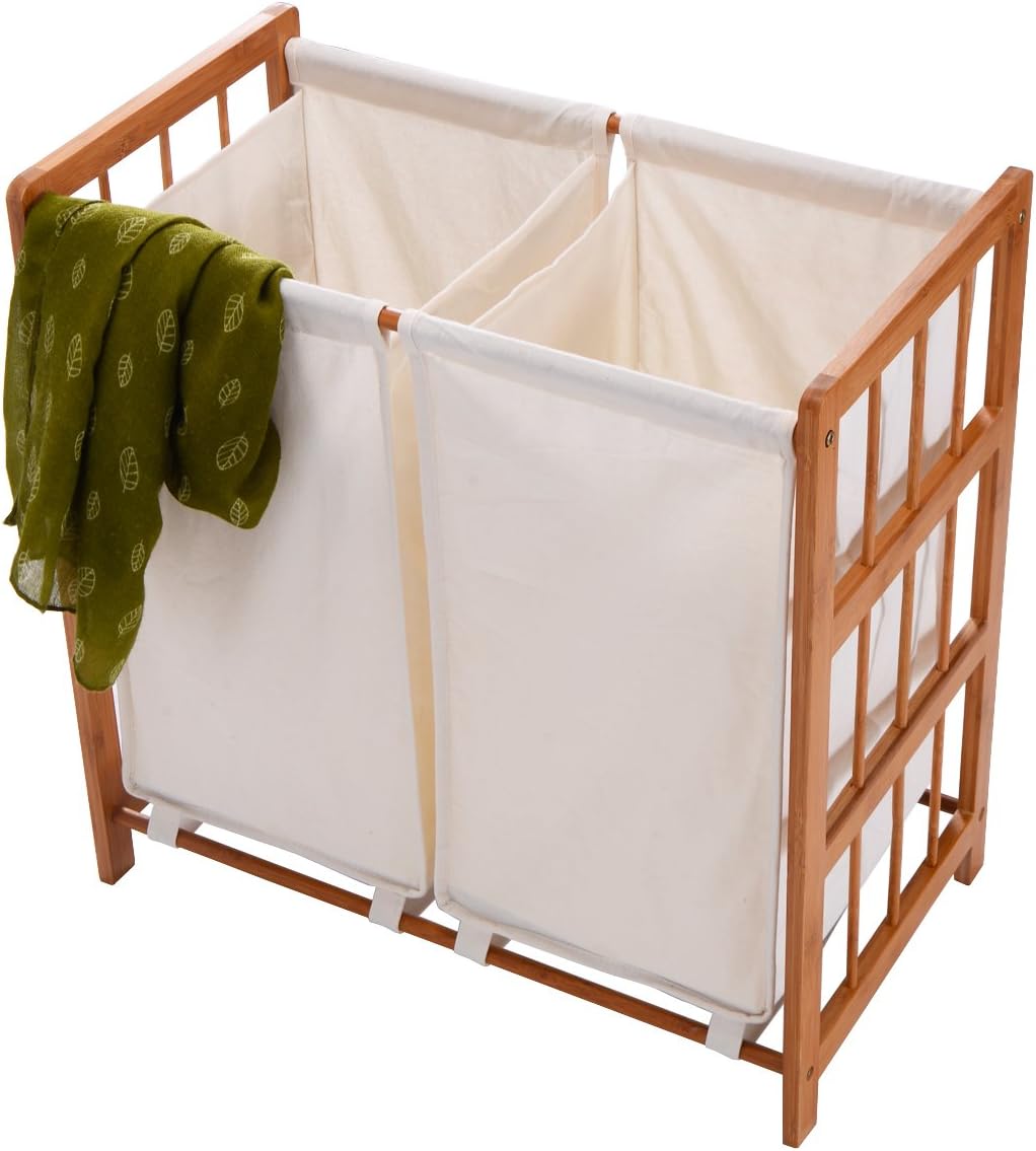 barebear70 New Household Bamboo Frame Laundry Sorter Hamper