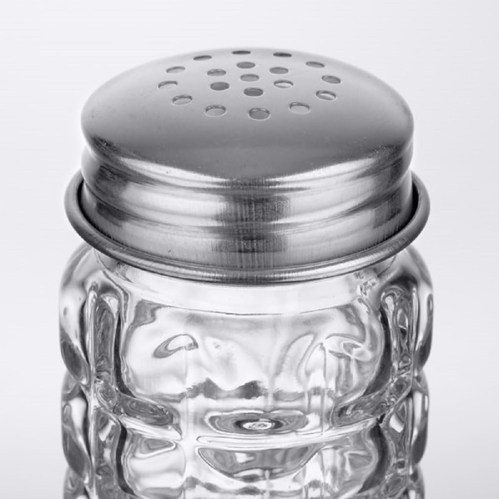 Soro Essentials- 1.5 oz. Old Fashion Grid Salt and Pepper Glass Shaker with Aluminum Top Set of 12- Old Fashion Grid Design Spice Shakers Salt and Pepper Shaker Set for Kitchen and Restaurants