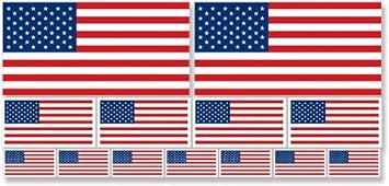 Sheet of Multiple Size USA Flag Stickers Scrapbooking, Qty 2 2x4 inch; Qty 4 1x2 inch; Qty 7 0.5x1 inch